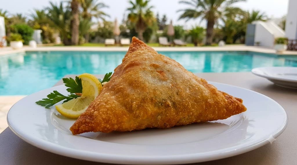 Brik à l'œuf tunisien doré et croustillant, servi à Djerba